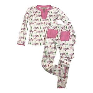 Smockingbird Cream Pink Christmas Tree Car Print Cotton 3T Girls Pajamas